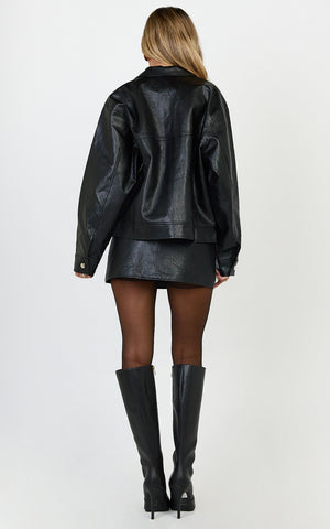 Lumi Jacket - Faux Leather Bomber Jacket in Black