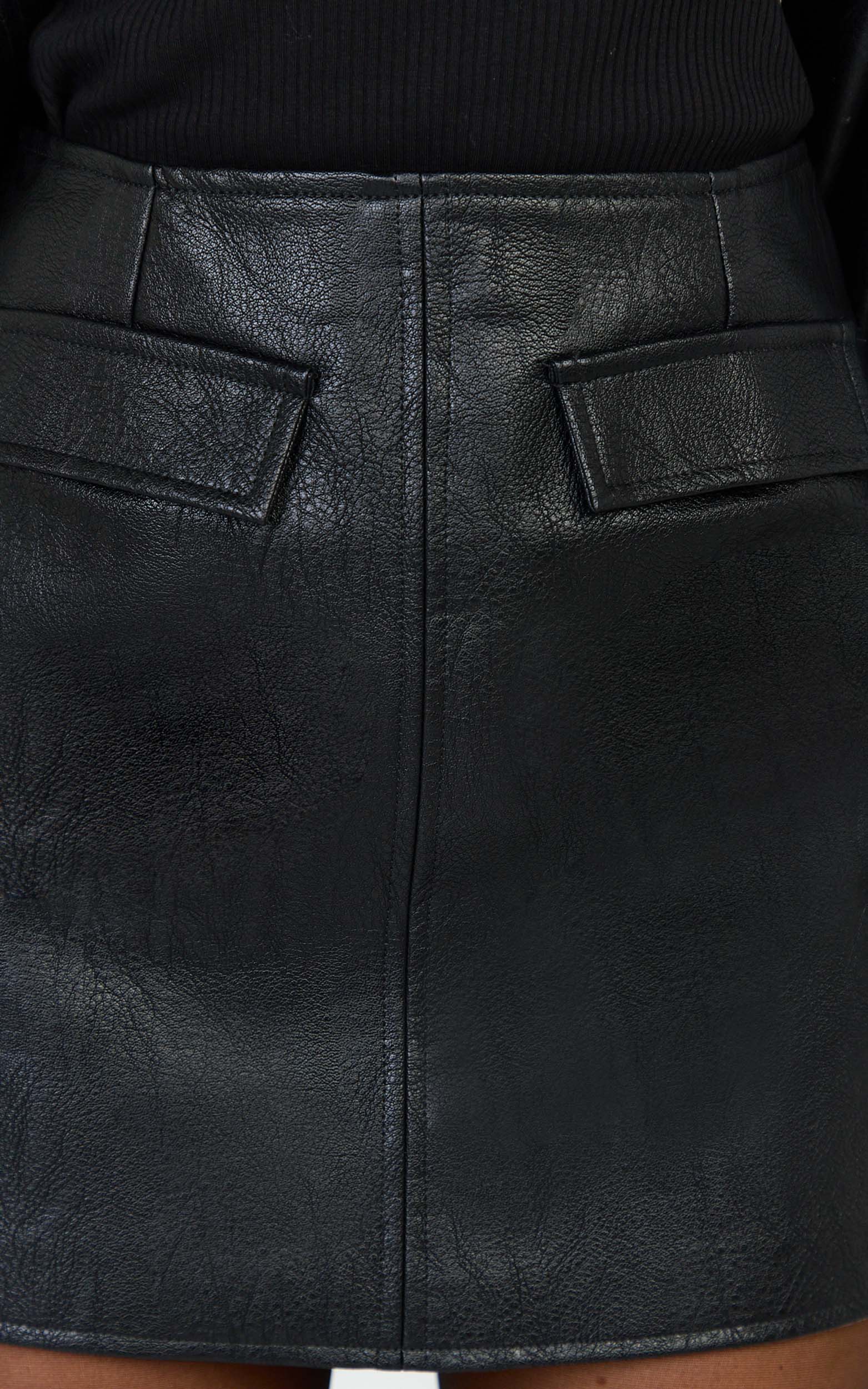 Lumi Mini Skirt - Faux Leather Pocket Detail Mini Skirt in Black