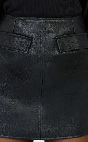 Lumi Mini Skirt - Faux Leather Pocket Detail Mini Skirt in Black