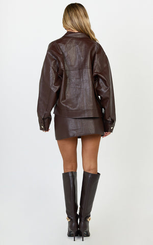 Lumi Jacket - Faux Leather Bomber Jacket in Chocolate
