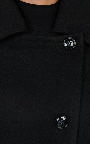 Rina Coat - Oversized Three Button Front Closure Coat in Black