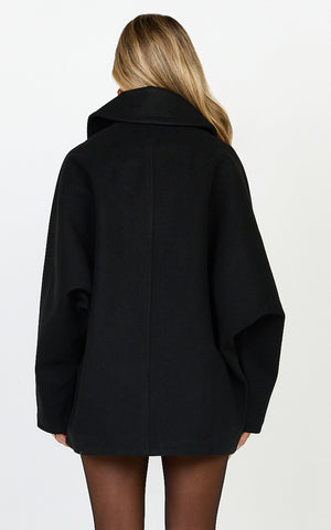 Rina Coat - Oversized Three Button Front Closure Coat in Black