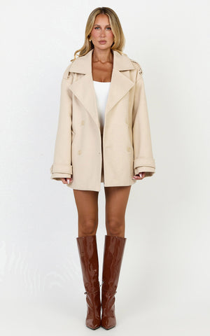 Saskia Coat - Double Breasted Short Wool Like Coat in Cream