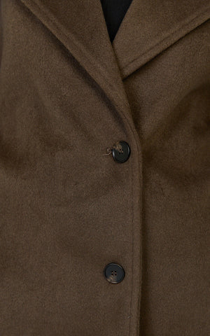Dahlia Coat - Single Breasted Belted Short Wool Like Coat in Dark Chocolate