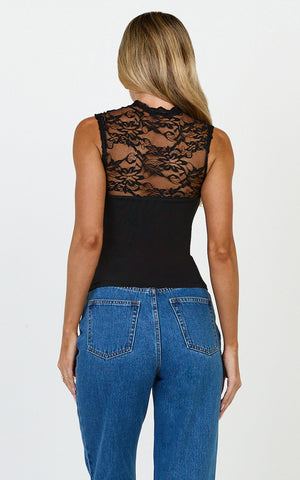 Blanche Top - Cut Out Lace Top in Black