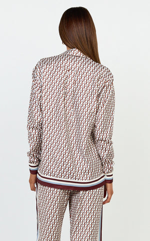 Noelle Top - Geo Border Print Button Front Long Sleeve Shirt in Geo Border Print