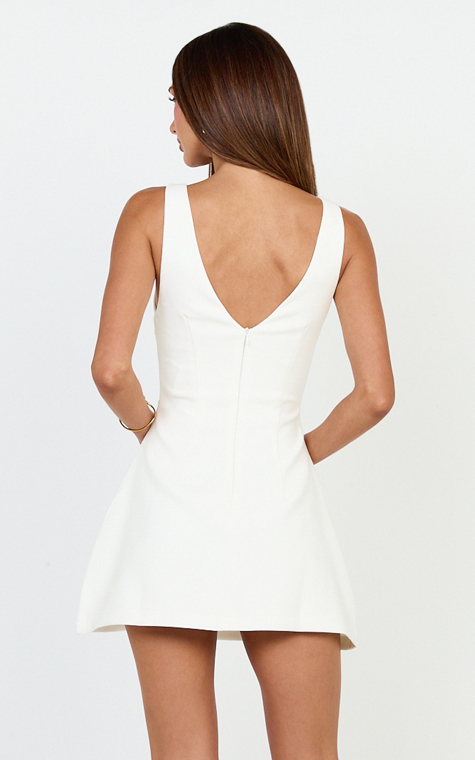 Freddie Mini Dress - Boat Neck Fit and Flare Dress in White
