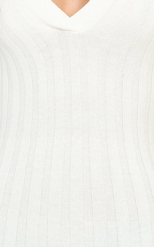 Pamela Midi Dress - Ribbed Knit Poli Midi Dress in Off White