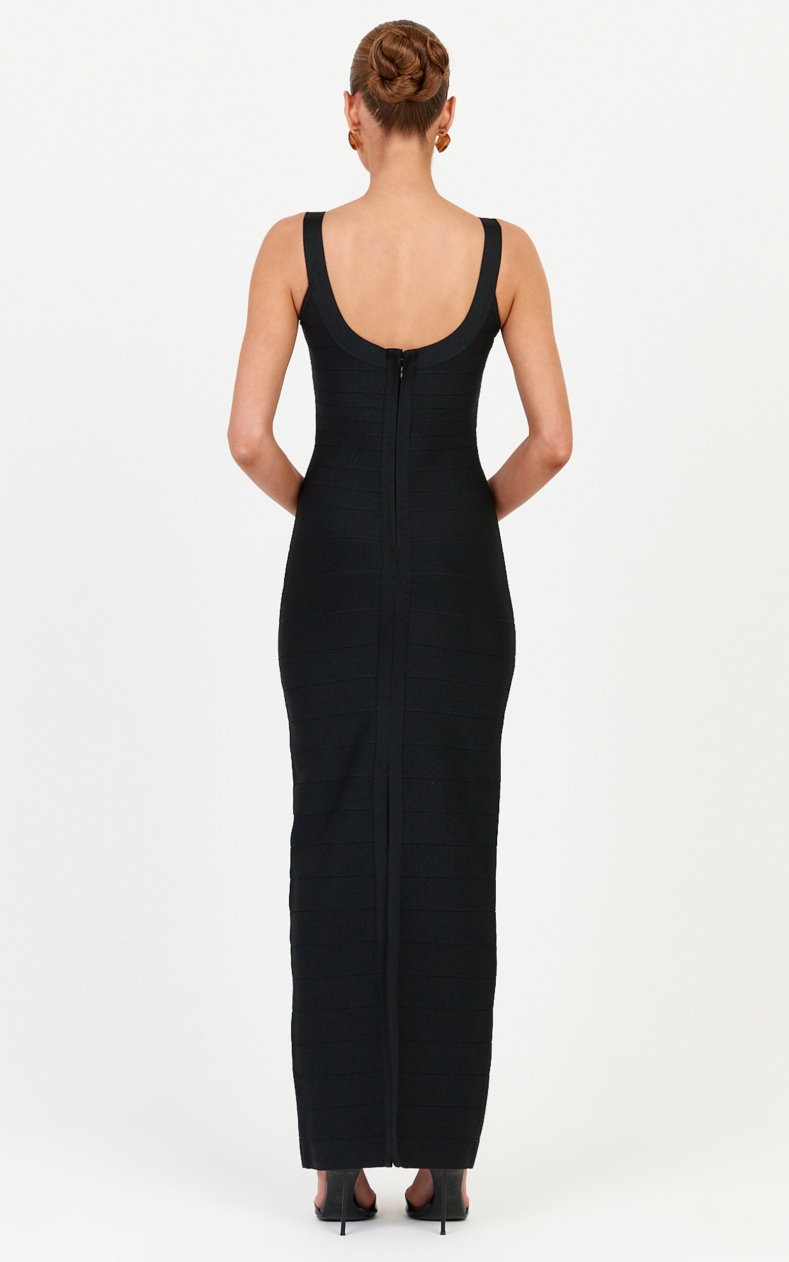 Valentina Maxi Dress - Scoop Neck Bodycon Bandage Dress in Black