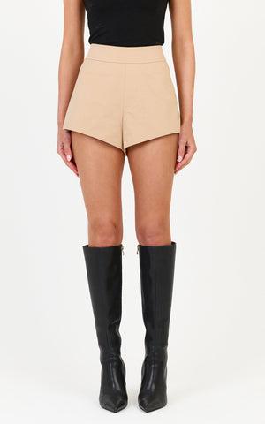 Freya Shorts - High Waisted Mini Shorts in Light Beige