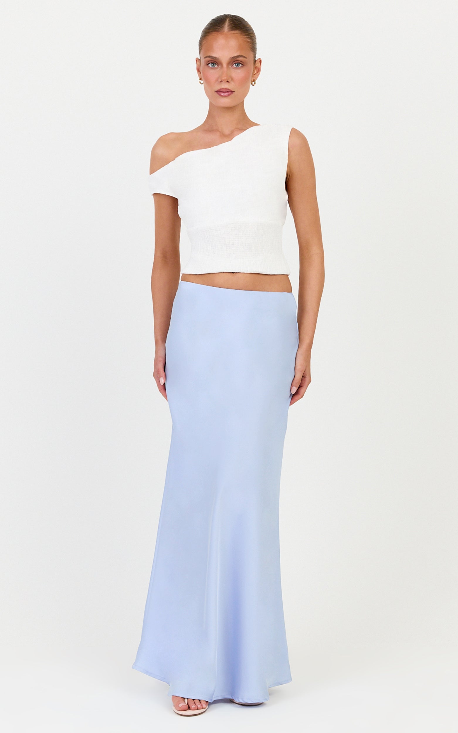 Amari Maxi Skirt - High Waisted Bias Cut Skirt in Baby Blue