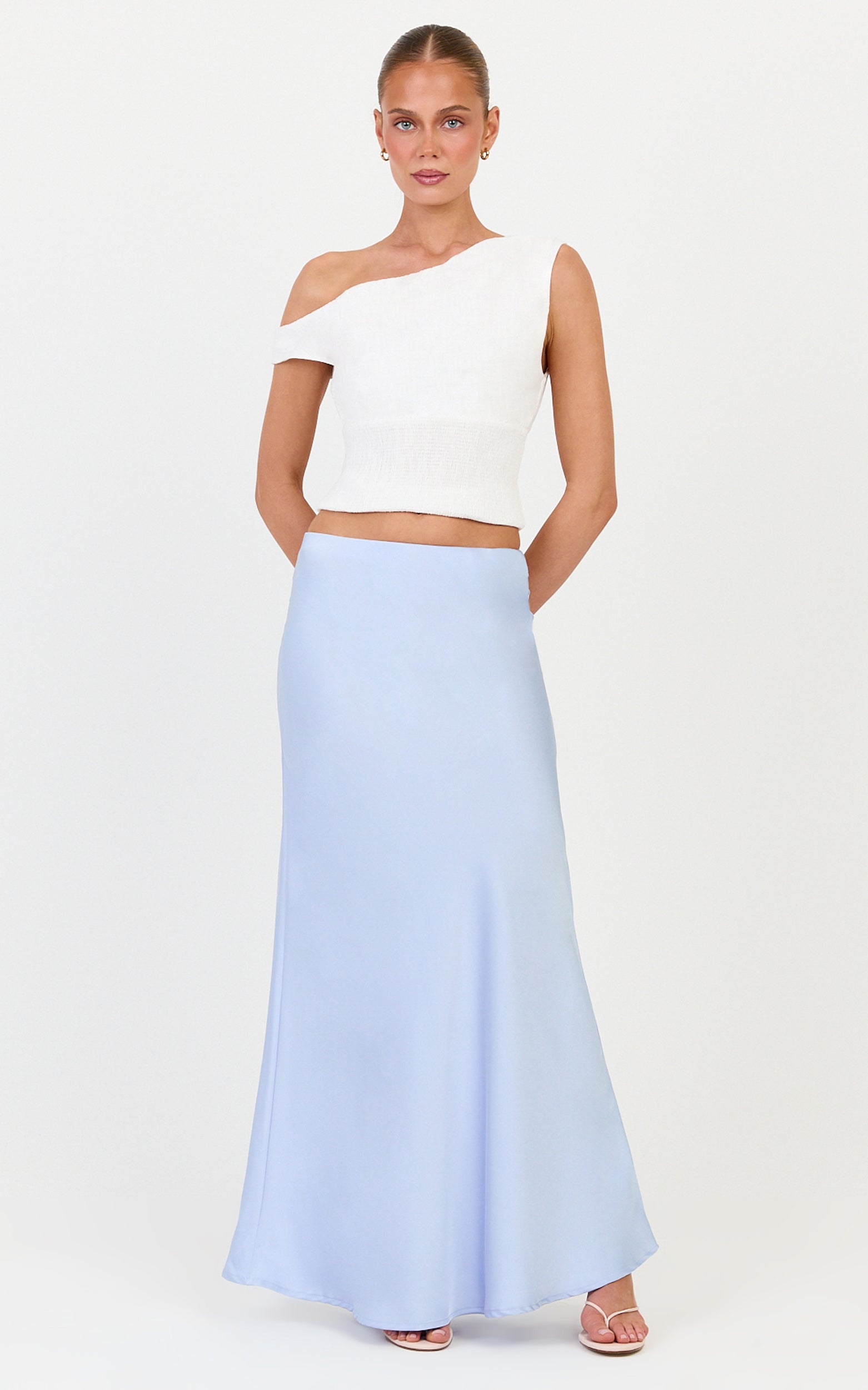 Amari Maxi Skirt - High Waisted Bias Cut Skirt in Baby Blue
