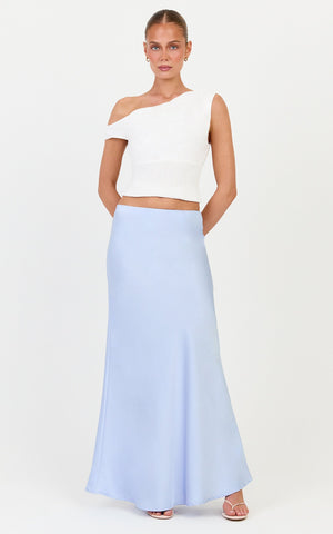 Amari Maxi Skirt - High Waisted Bias Cut Skirt in Baby Blue