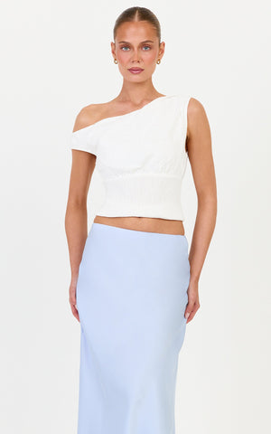 Juniper Top - Off Shoulder Smocked Waist Top in Off White