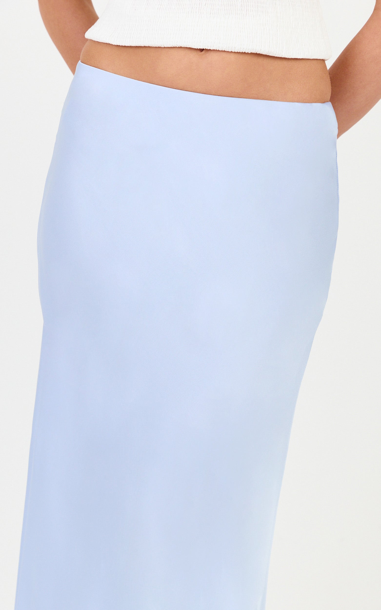 Amari Maxi Skirt - High Waisted Bias Cut Skirt in Baby Blue