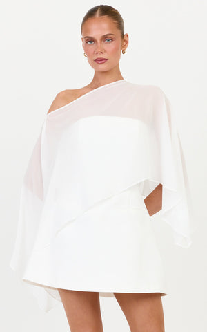 Aya Top - Sheer Off Shoulder Cape Top in White