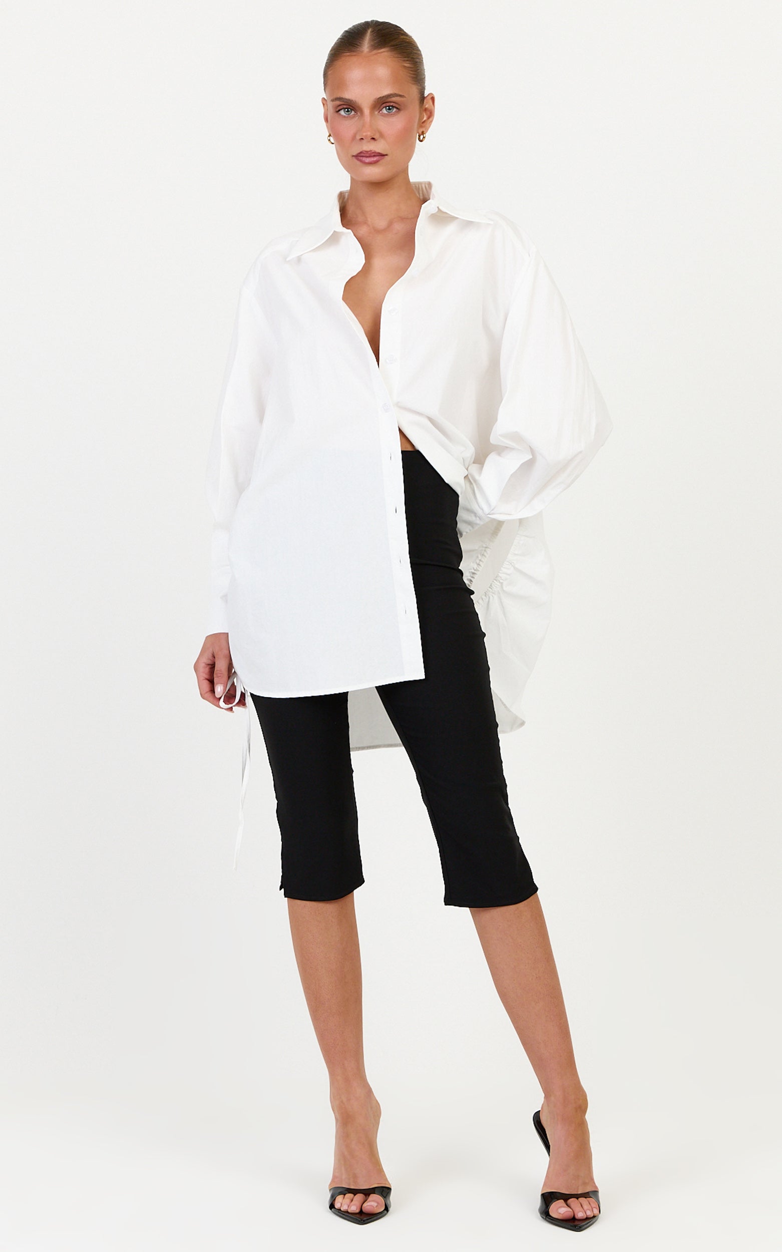 Kalpena Shirt - Ruched Side Oversized Shirt in White