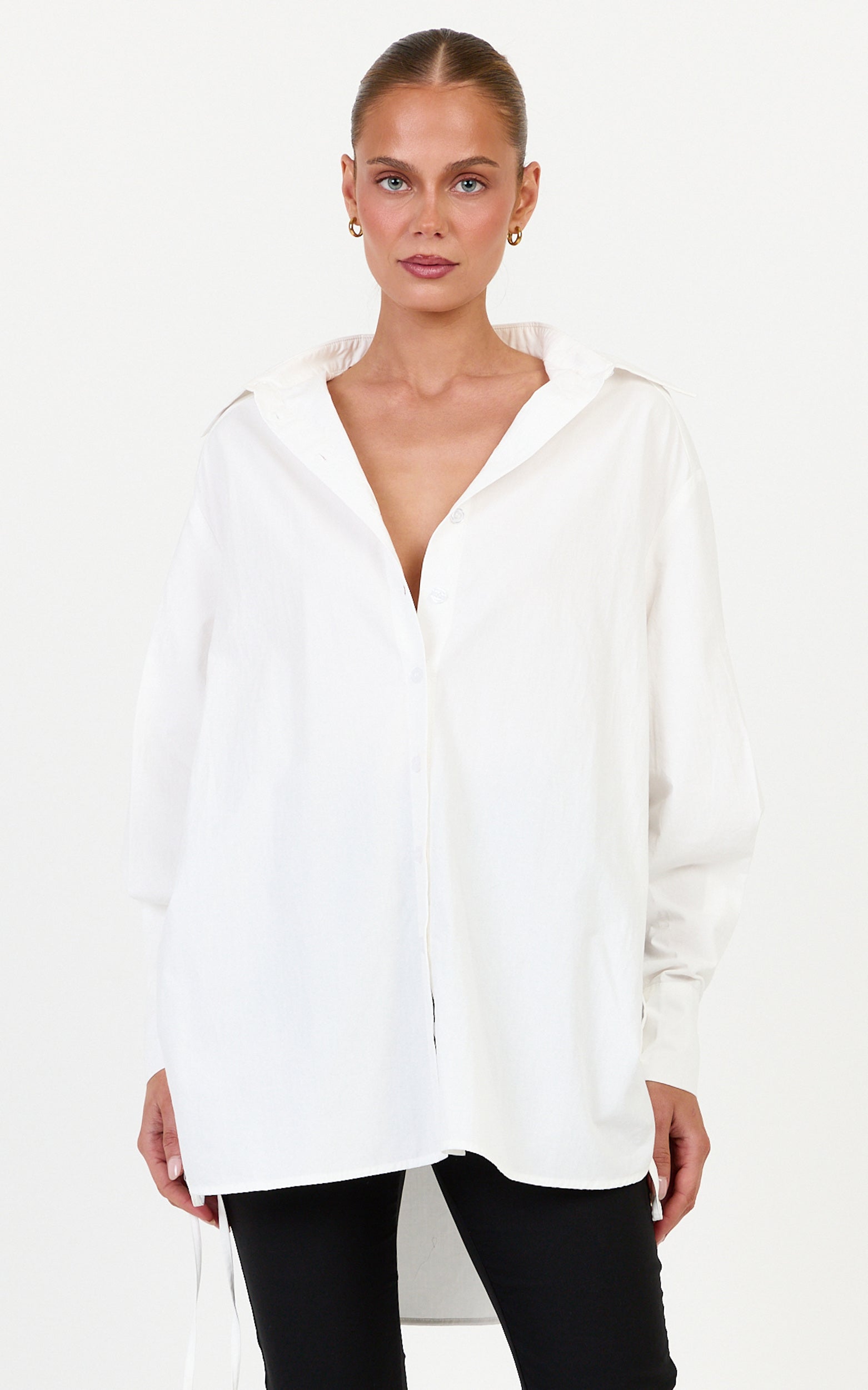 Kalpena Shirt - Ruched Side Oversized Shirt in White
