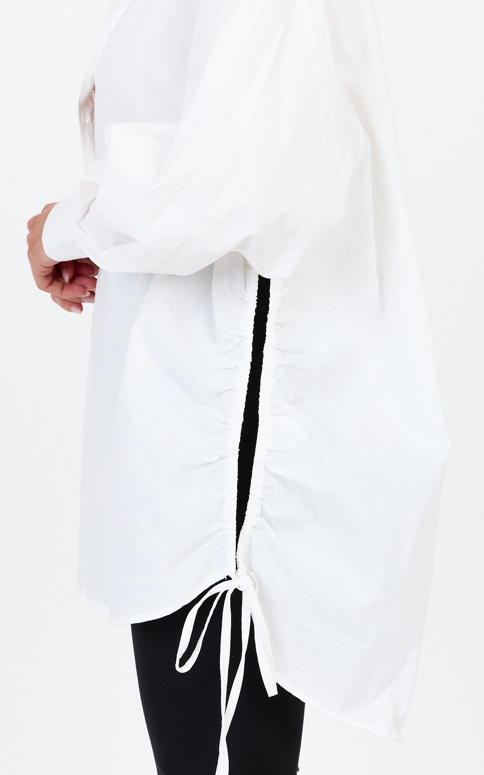 Kalpena Shirt - Ruched Side Oversized Shirt in White