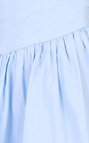 Lacey Mini Dress - Off Shoulder Gathered Waist Dress in Blue