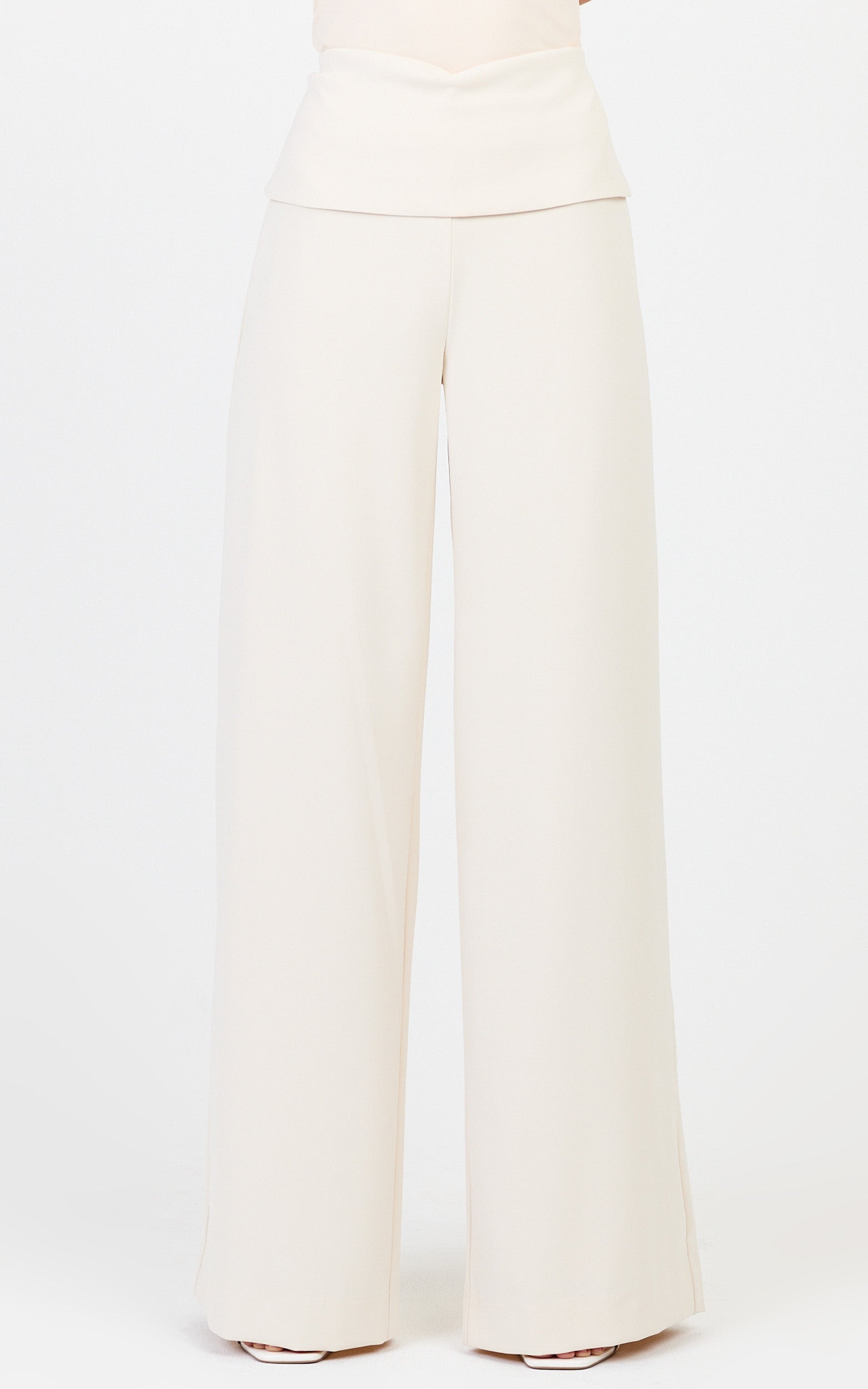 Violet Pants - Folded Waistband Wide Leg Pants in Cream