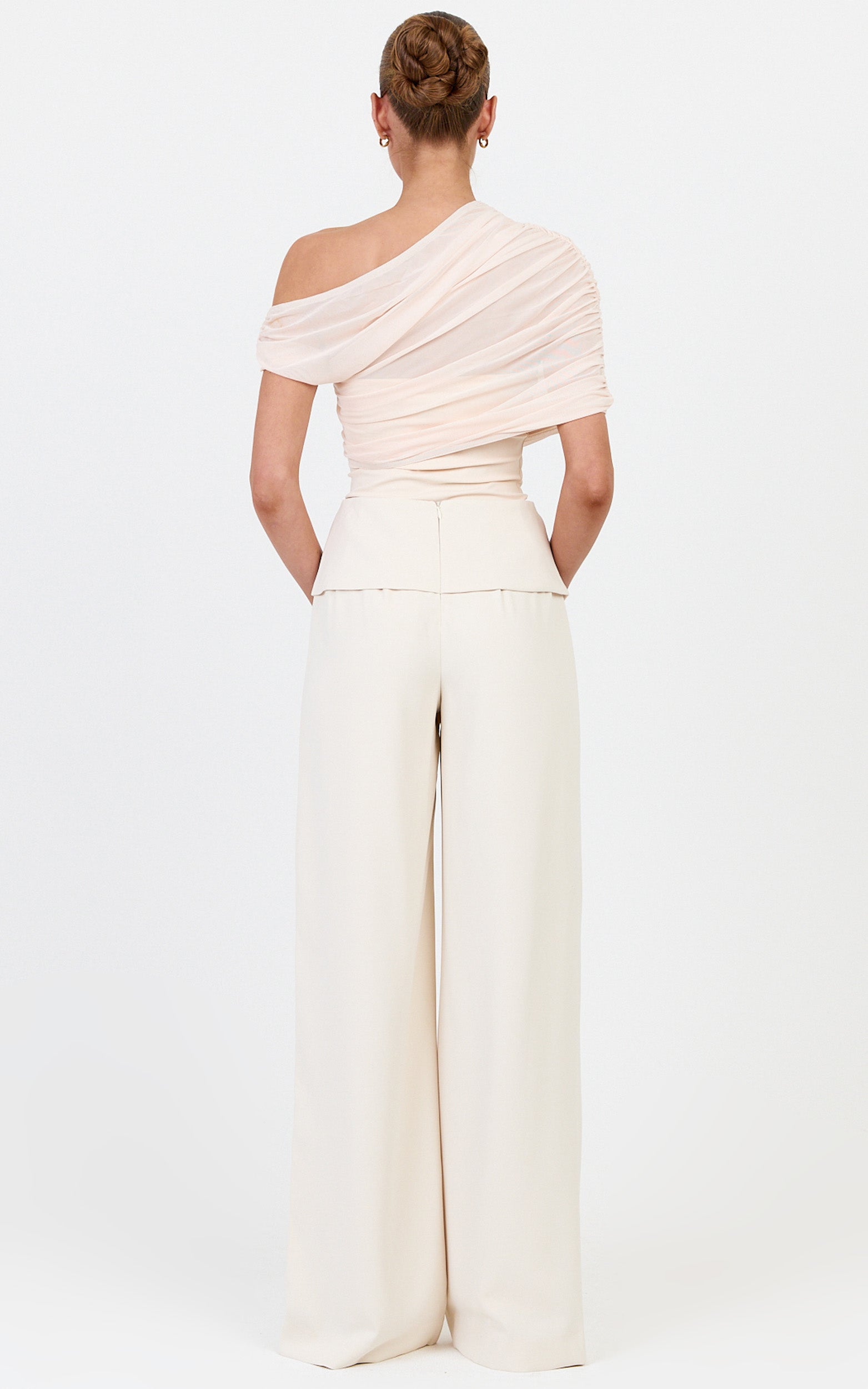 Violet Pants - Folded Waistband Wide Leg Pants in Cream