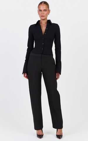 Zareena Top - Button Down Collar Shirt in Black