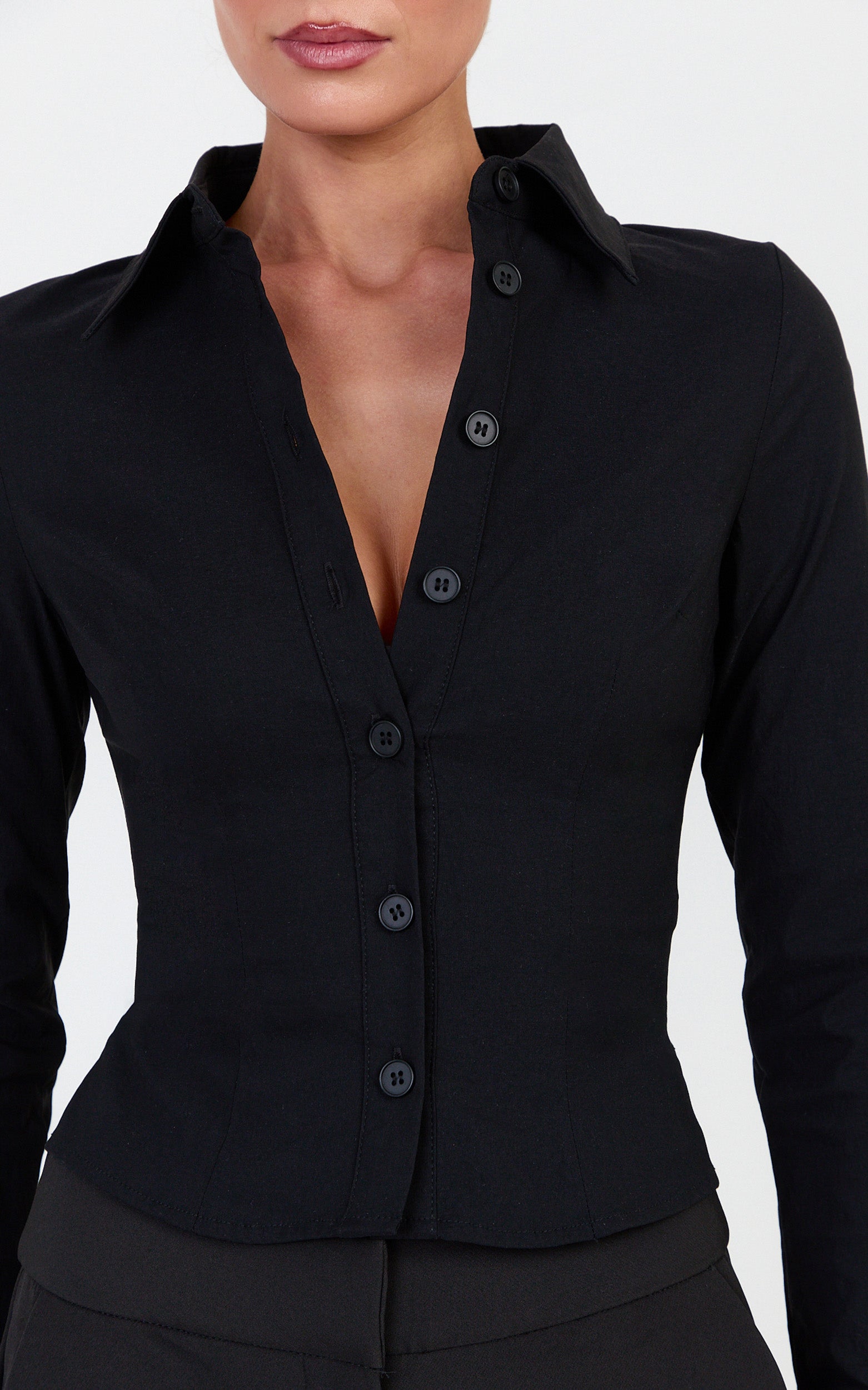 Zareena Top - Button Down Collar Shirt in Black