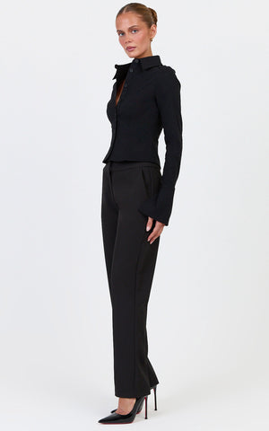 Zareena Top - Button Down Collar Shirt in Black
