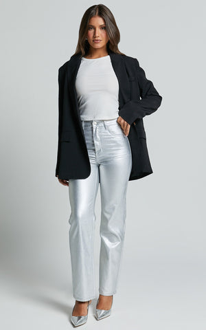 Addison Jeans - High Waisted Metallic Jeans in Silver