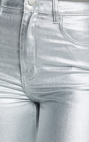 Addison Jeans - High Waisted Metallic Jeans in Silver
