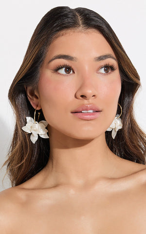 Alessandra Earrings - Pearl Flower Hoop Earrings in Shell