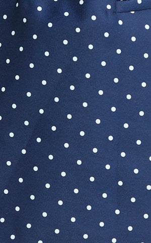 Benson Playsuit - Strapless Fit and Flare Playsuit in Navy Polka Dot