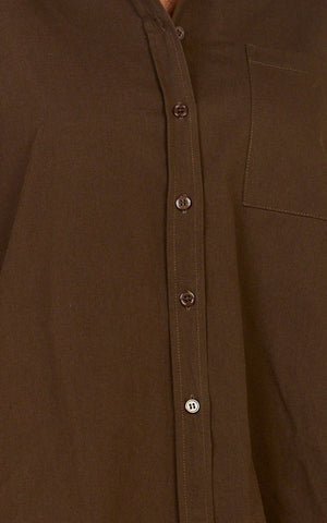 Blanche Top - Oversized Patch Pocket Long Sleeve Shirt in Dark Chocolate