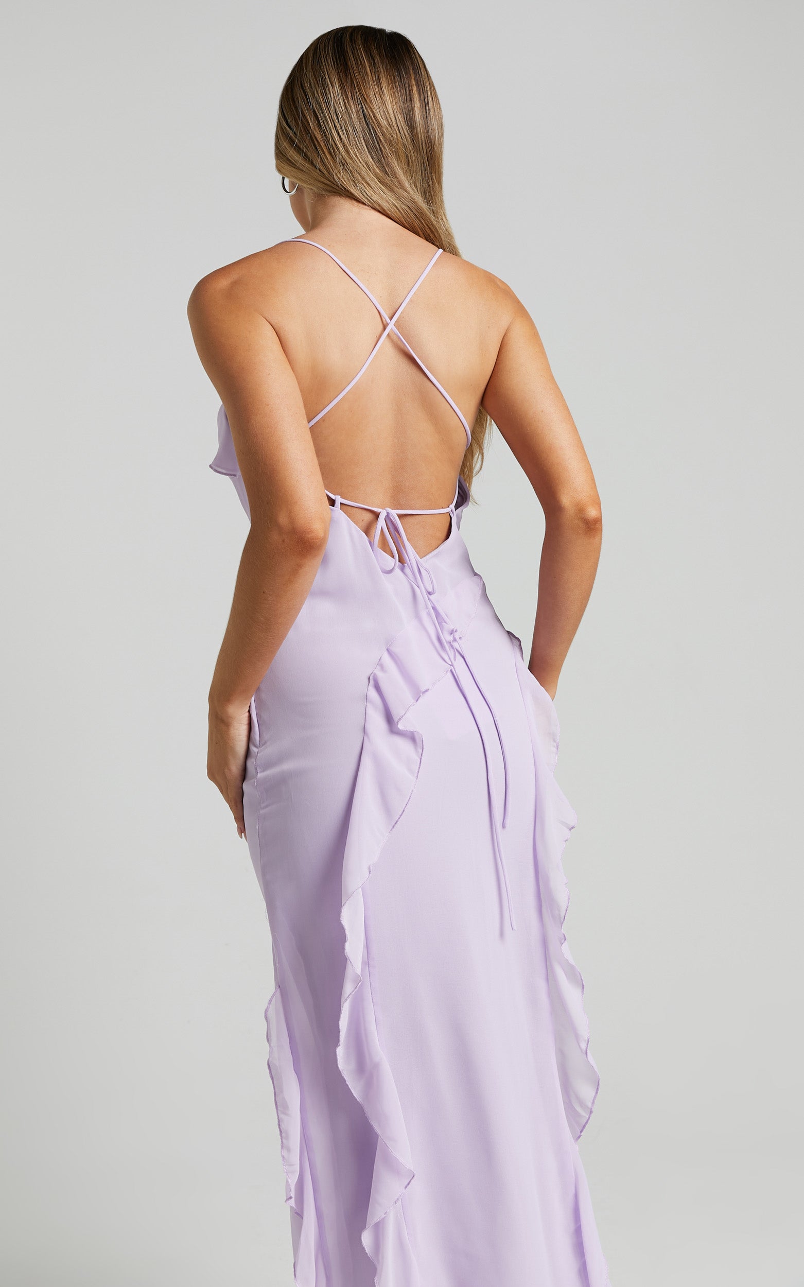 Connie Midi Dress - Ruffle Detail Dress in Lilac