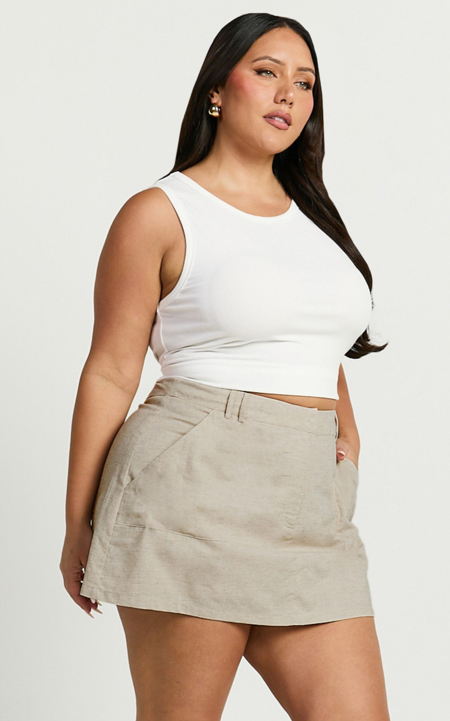Dream Linen Blend Skort - High Waisted A Line Skort in Natural