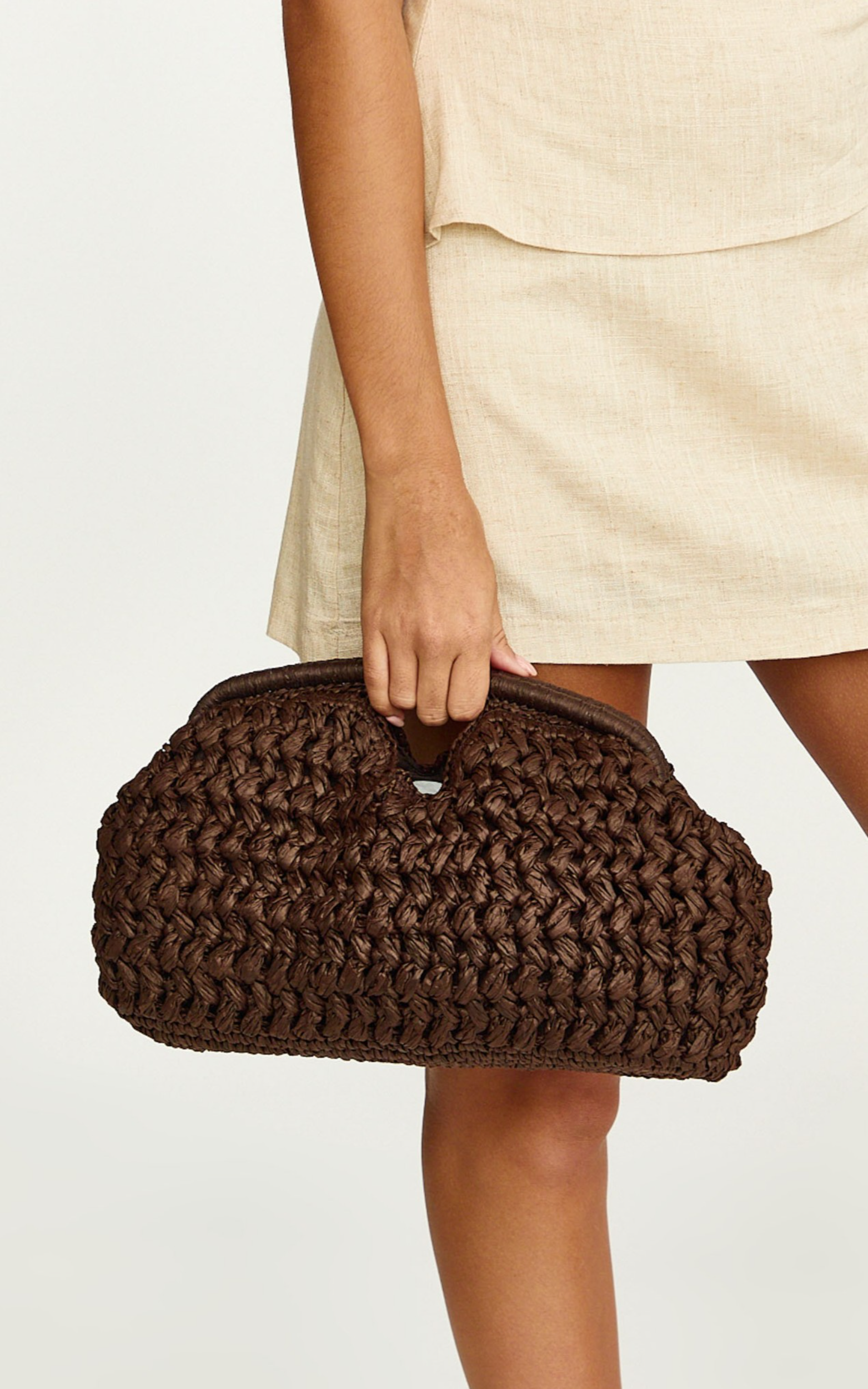 Fabienne Bag - Straw Clutch Bag in Chocolate