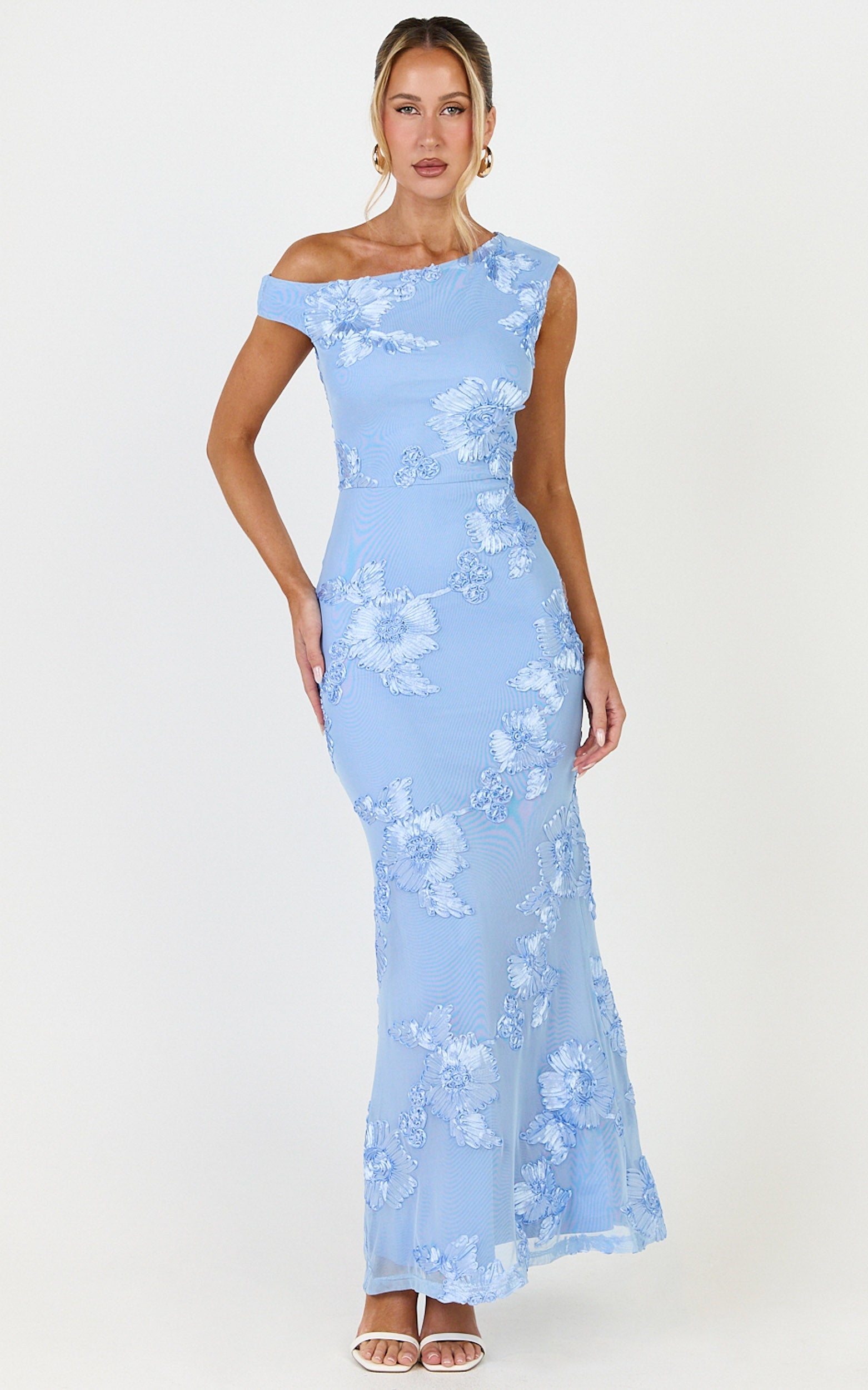 Flora Midi Dress - One Shoulder Dress in Blue