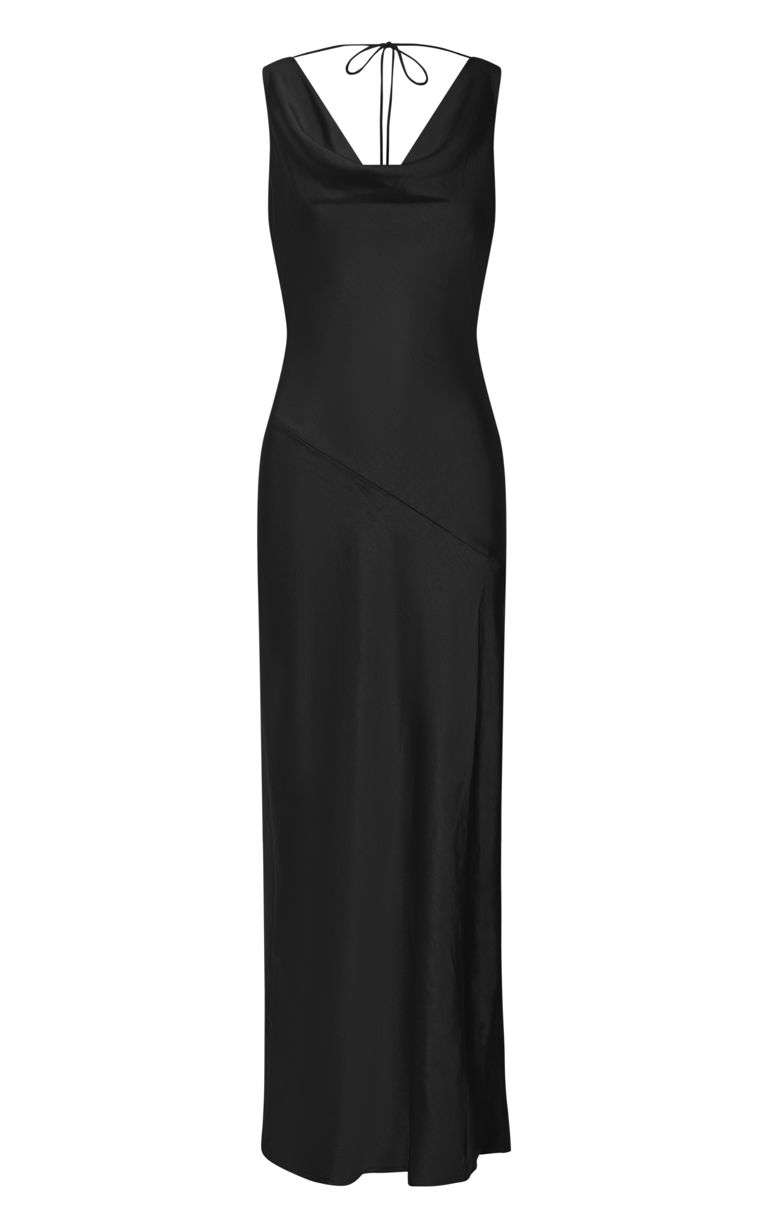 Adilah Maxi Dress - Cowl Neck Satin Dress in Black