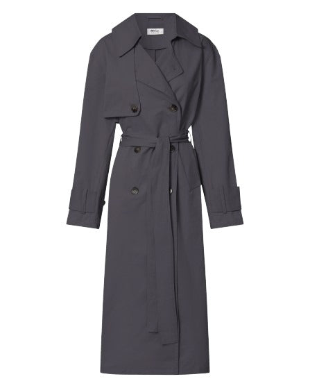 Avah Trench Coat - Double Breasted Tie Waist Coat in Charcoal