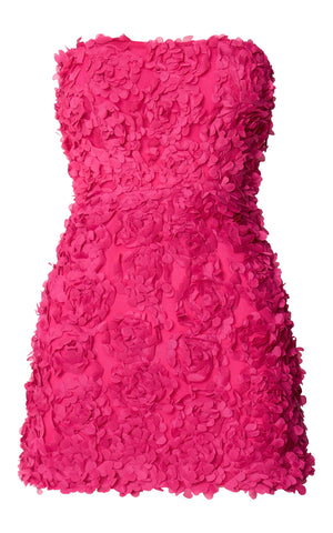 Cassia Mini Dress - Strapless 3D Floral Lace Up Back Dress in Pink