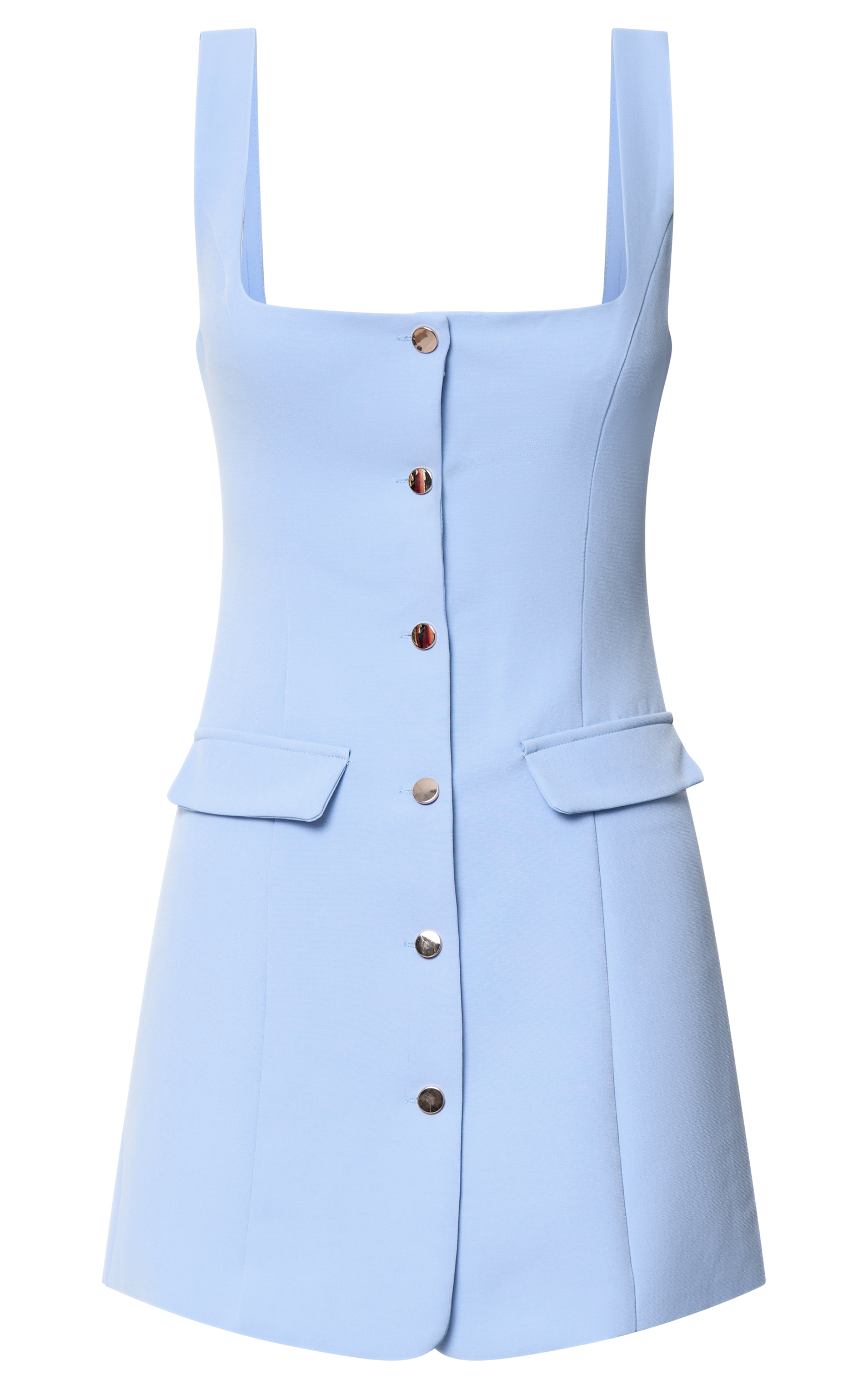 Kenna Mini Dress - Square Neck Button Down Mini Dress in Powder Blue