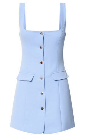 Kenna Mini Dress - Square Neck Button Down Mini Dress in Powder Blue
