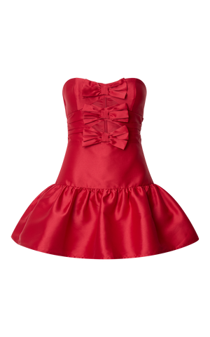 Otis Mini Dress - Strapless Fit And Flare Bubble Hem Dress in Red