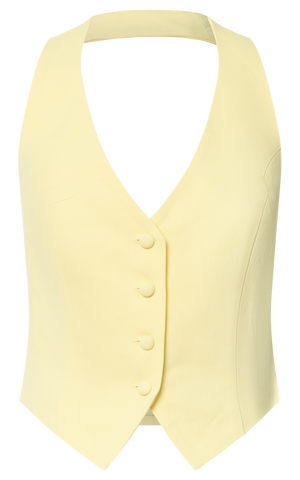 Virginia Top - Halter Neck Button Down Vest in Pastel Yellow