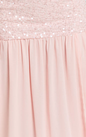 Georgina Maxi Dress - Sequin Strapless Front Split Dress in Pink
