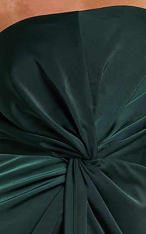 Hathaway Maxi Dress - Strapless Straight Neck Twist Front Split in Emerald