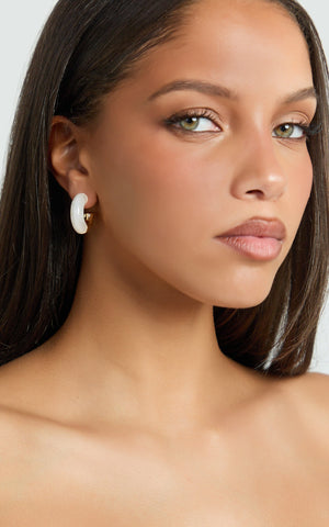 Helda Resin Half Hoop Earrings in Ivory/Gold