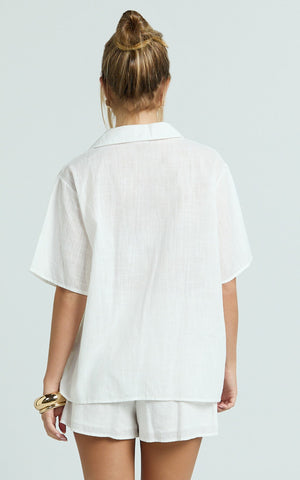Iris Two Piece Set - Relaxed Shirt and Short Set in White