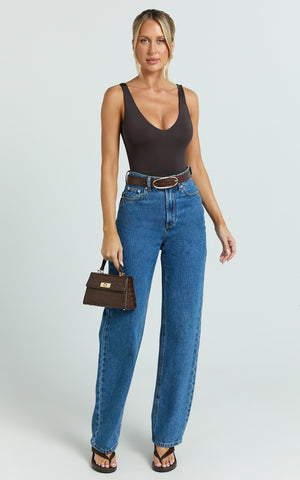 Jamie Bodysuit - V Neck Bodysuit in Chocolate